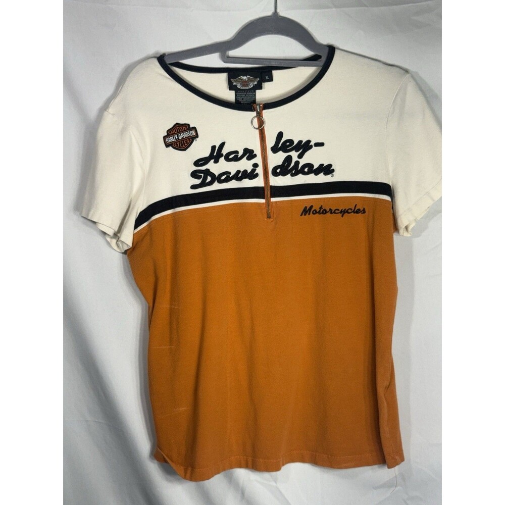 Harley Davidson 1/4 Zip Fitted/Stretchy Embroidered Logo Shirt Women’s Sz XL